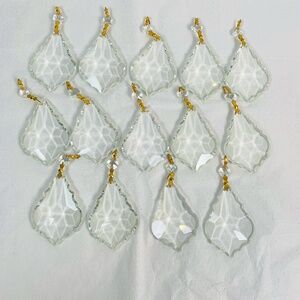 LOT OF 14 Vintage Glass FRENCH PENDALOGUE 3" CHANDELIER PRISM CRYSTALS Lamp Part
